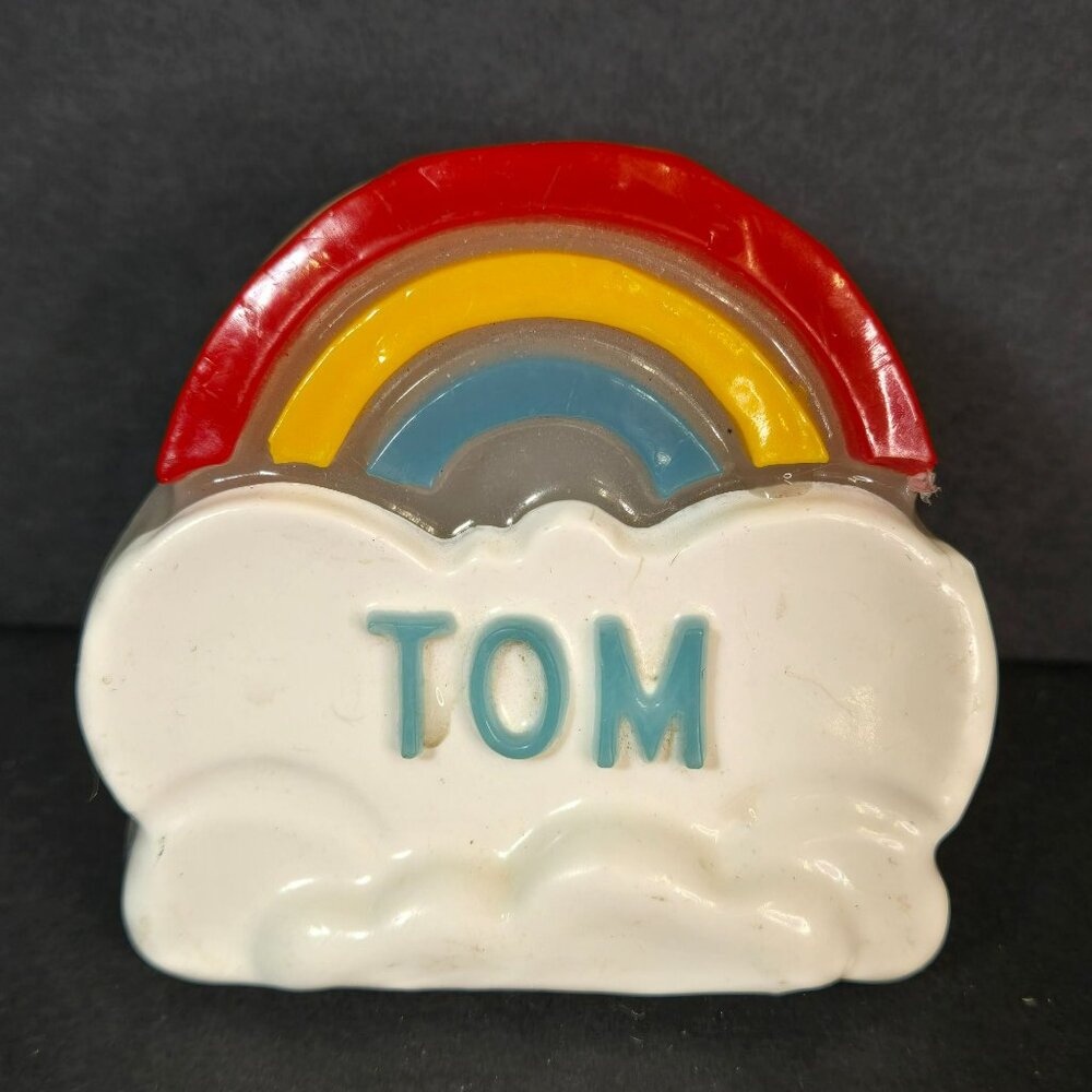 Vintage 80s Lucite Rainbow Night Light "Tom" Name Clouds Working Condition